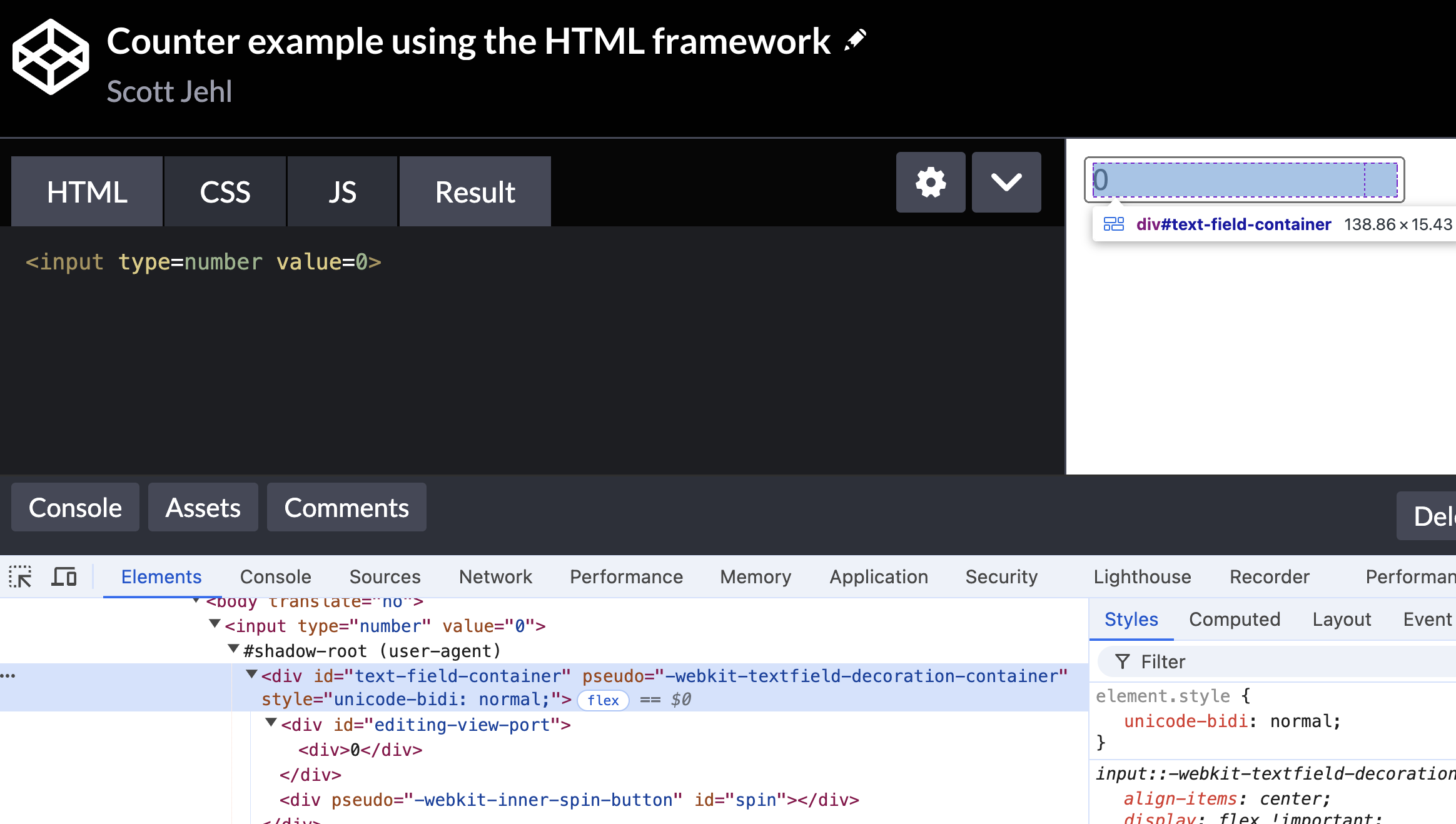 "screenshot of dom inspector showing the inside of an HTML number input"