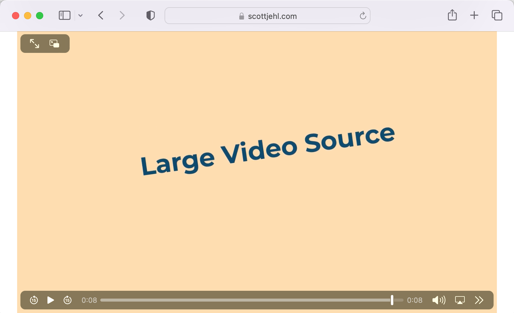 safari screenshot showing a larger window with a large video source, made clear by the text on the video that says large video source