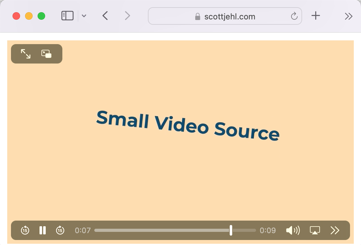 safari screenshot showing a small window with a small video source, made clear by the text on the video that says small video source